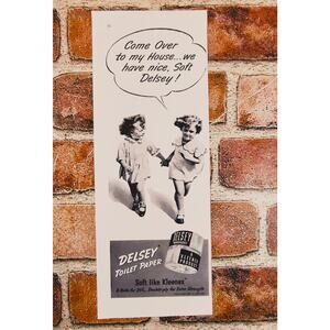 1940 Delsey Toilet Paper Print Ad 2 Young Girls Holding‎ Hands Running